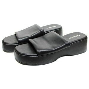 Charmivy Womens Platform Slide Sandals 2.3" Chunky Slip On Sandals Black Size 8